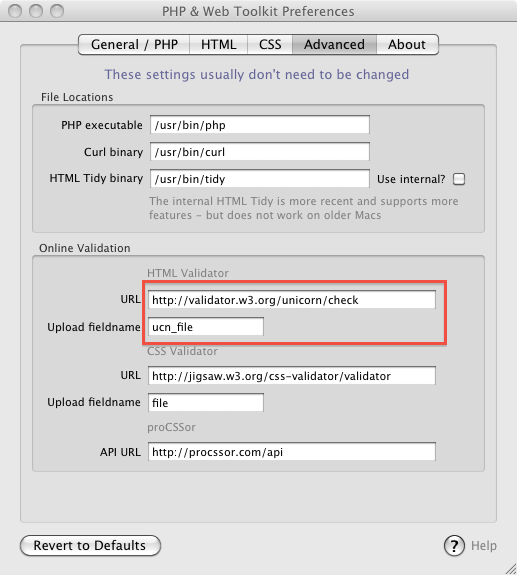 Unicorn validator settings