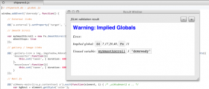 Validation result window (JSLint)